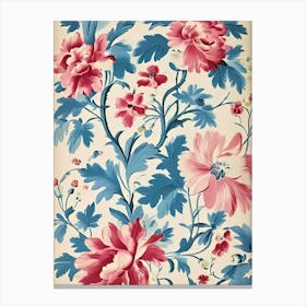 Pink And Blue Floral Wallpaper Canvas Print