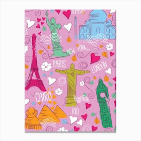 Seamless Pattern With World Landmarks Canvas Print