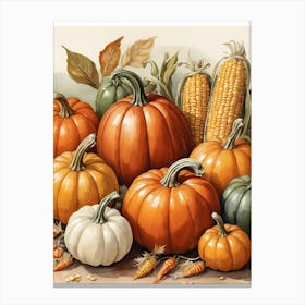 Holiday Illustration With Pumpkins, Corn, And Vegetables (11) Canvas Print