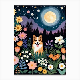 Corgi In The Garden Canvas Print