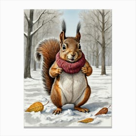 Squirrel In The Snow Canvas Print