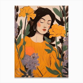 Woman With Autumnal Flowers Aconitum 3 Canvas Print