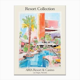 Poster Of Aria Resort Collection & Casino   Las Vegas, Nevada  Resort Collection Storybook Illustration 4 Canvas Print
