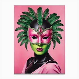 A Woman In A Carnival Mask, Pink And Black (1) Canvas Print