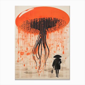 Jellyfish, Woodblock Animal Drawing 4 Canvas Print