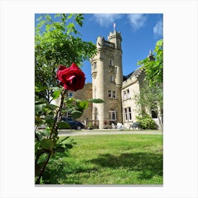 Red Rose In Front Of Scottish Castle Canvas Print