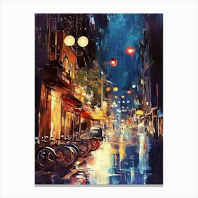 Night Scene Of A Street In City With Colorful Light Canvas Print