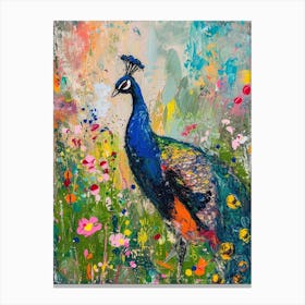Colourful Peacock In The Wild Painting 3 Canvas Print