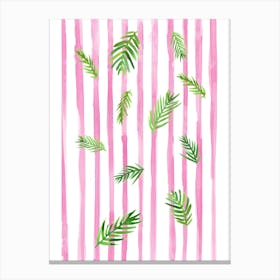 Pink Stripes And Palms Canvas Print