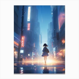 Anime Girl Walking Down The Street Canvas Print