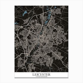 Leicester Black Blue Map Canvas Print