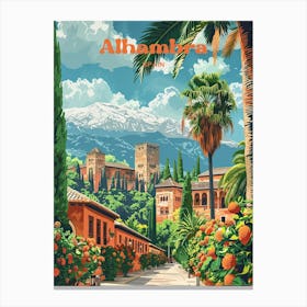 Alhambra Spain Architecture Travel Art Illustration 1 Canvas Print