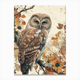 Northern Saw Whet Owl Japanese Painting 5 Canvas Print