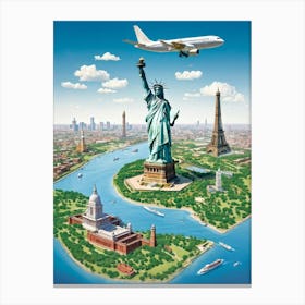 A Map Of The World Illustrating A Journey Of Aapril A Cloud Rendered Airplane Invisible Hovering O (1) Canvas Print