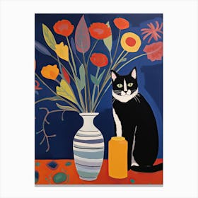 Irises Flower Vase And A Cat, A Painting In The Style Of Matisse 2 Canvas Print