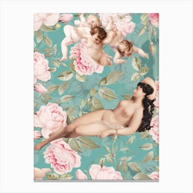 Antique Sleeping Venus In Roses Garden  Canvas Print