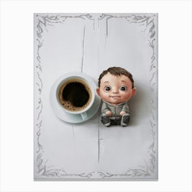 Little Boy And Cup Of Coffee Canvas Print