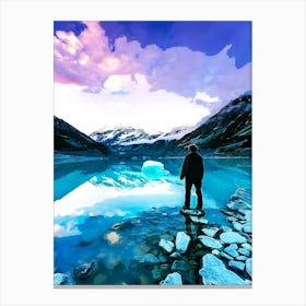 Mt Cook From Lake With Iceberg, New Zealand Canvas Print