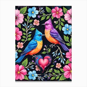 Tropical birds and flowers and love - St. Valentines Day colorful poster 3 Toile