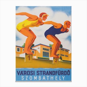 Swimming Race Vintage Poster Canvas Print