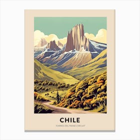 Torres Del Paine Circuit Chile 3 Vintage Hiking Travel Poster Canvas Print