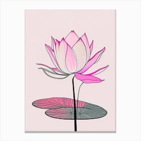 Blooming Lotus Flower In Pond Minimal Line Drawing 1 Canvas Print