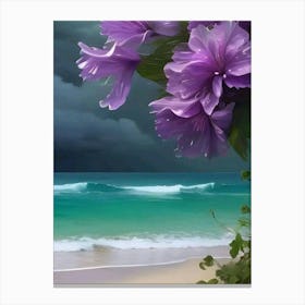 Purple Flowers On The Beach Canvas Print