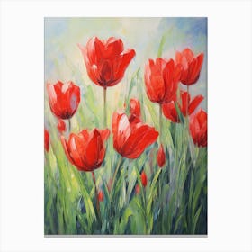 Red Tulip Field Valentines Day Oil Painting Canvas Print