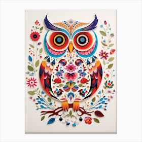 Scandinavian Bird Illustration Eastern Screech Owl 2 Canvas Print