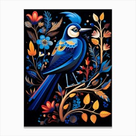 Folk Bird Illustration Blue Jay 2 Canvas Print