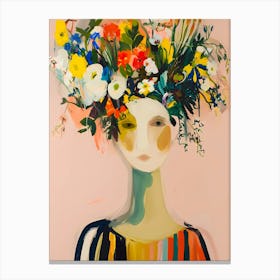 flowers in her head woman's portrait Canvas Print