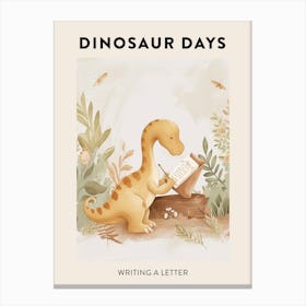 Writing A Letter Dinosaur Poster Canvas Print
