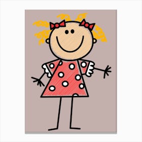 Little Girl In Polka Dot Dress Canvas Print