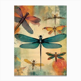 Dragonfly Collage Bright Colours 8 Canvas Print