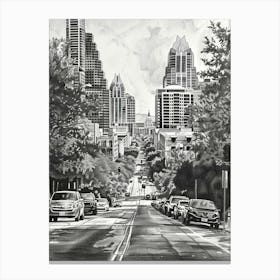 South Congress Avenue Austin Texas Black And White Drawing 1 Canvas Print