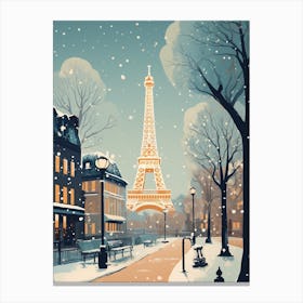 Winter Travel Night Illustration Paris France 4 Canvas Print