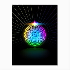 Neon Geometric Glyph in Candy Blue and Pink with Rainbow Sparkle on Black n.0206 Canvas Print