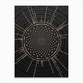 Geometric Glyph Symbol in Gold with Radial Array Lines on Dark Gray n.0231 Canvas Print