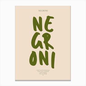 Negroni Green Typography Print Canvas Print