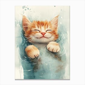 Happy Orange Cat Floating on Water 12 Canvas Print