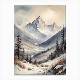 Vintage Muted Winter Mountain Landscape (21) Canvas Print