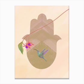 Hamsa, Hummingbird & Fuchsia Flowers Canvas Print