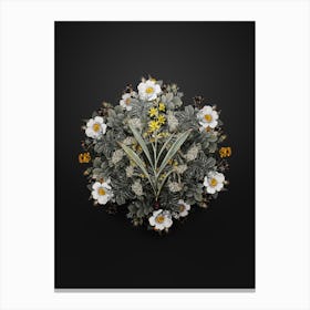 Vintage Wachendorfia Thyrsiflora Flower Wreath on Wrought Iron Black Canvas Print