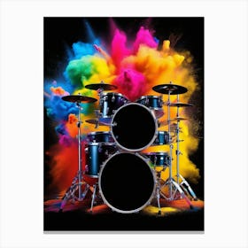 Drum Set with Colourful Powder Explosion Canvas Print