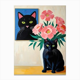 Black Cat With Flowers 4 Canvas Print