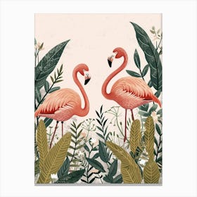 Lesser Flamingo And Ginger Plants Minimalist Illustration 1 Canvas Print