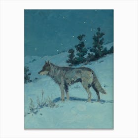 Vintage Painting Wolf In The Snow Canvas Print