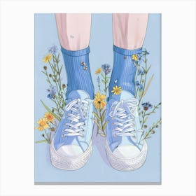 Blue Girl Shoes With Flowers 3 Canvas Print