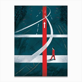 Abstract Representation Of A Person At A Crossroad Of Life Directional Arrows And Hints Of Red Symb (5) Canvas Print