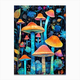 Mushrooms In The Forest nature illustration 1 Canvas Print